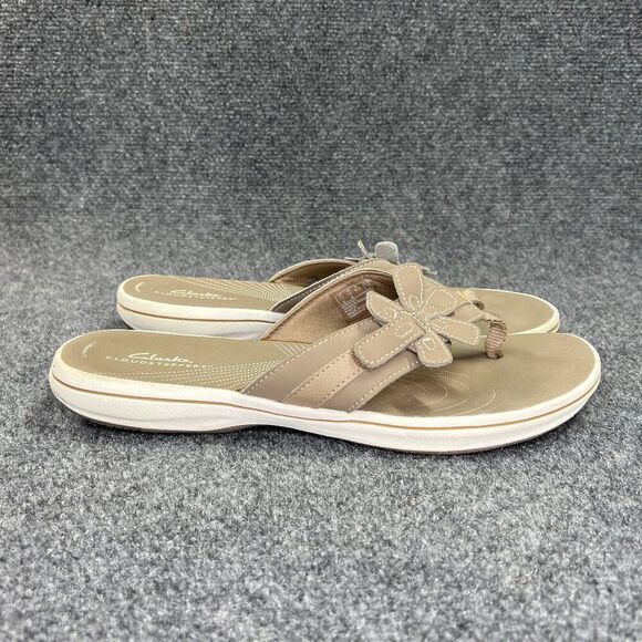 Clarks Cloudsteppers Sandals Women's 10 Tan Comfort Casual Toe Post Flip Flops - Picture 1 of 12